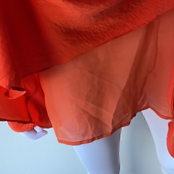 NWT NLW Orange Satin Deep Plunge Wrap Dress Medium - Picture 9 of 9